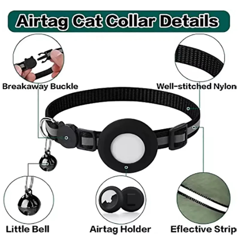 Reflective Pet Collar with Apple AirTag Holder – Adjustable Safety Design