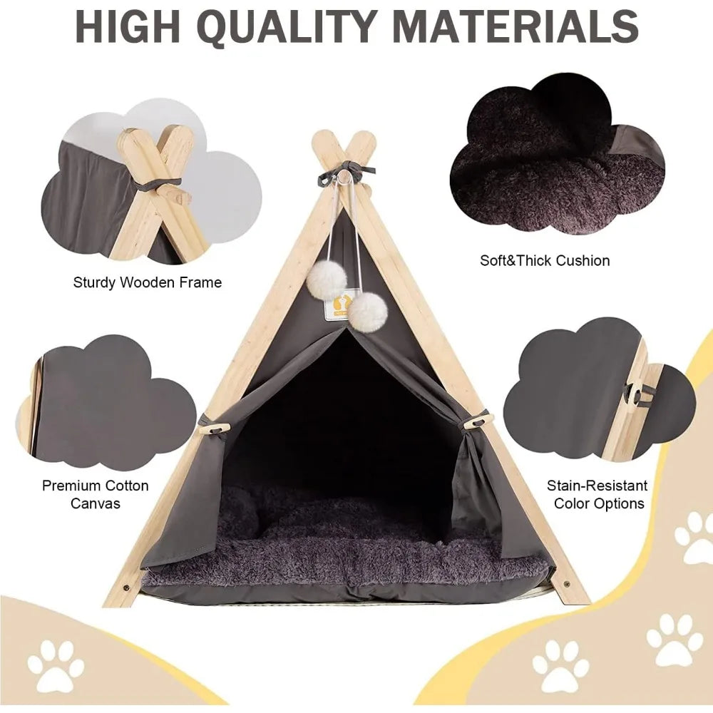 Pet Teepee Tent – Foldable & Cozy House for Cats & Dogs