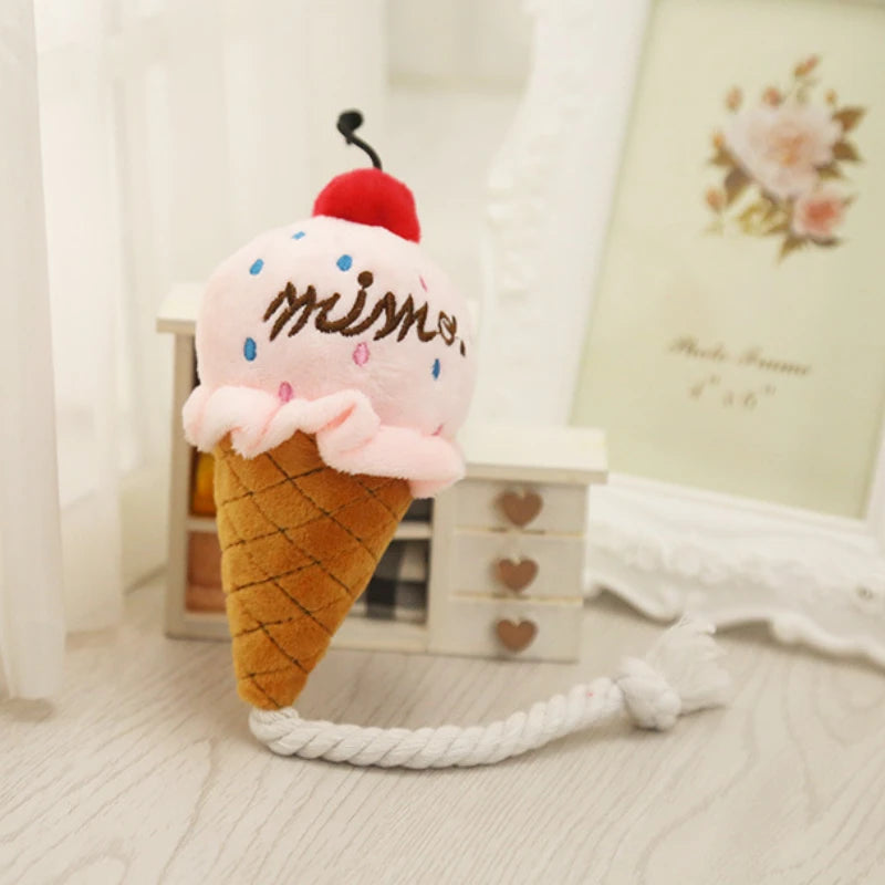 🍦 Ice Cream Plush Dog Toy – Squeaky & Cute