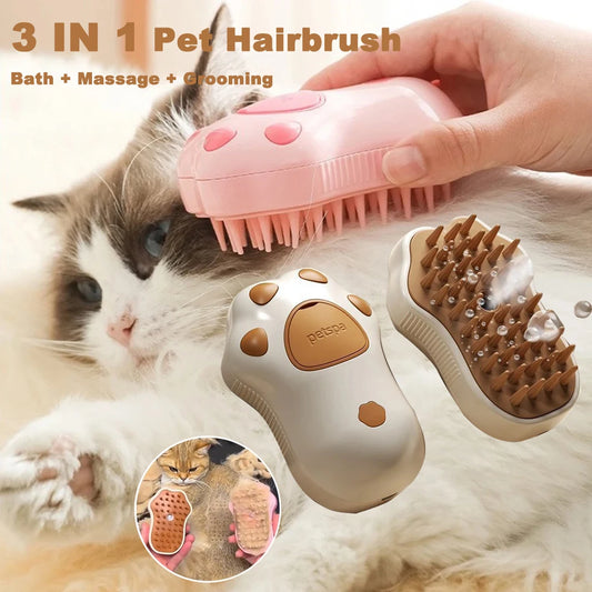 3-in-1 Pet Grooming Brush - Steam, Massage & Hair Removal