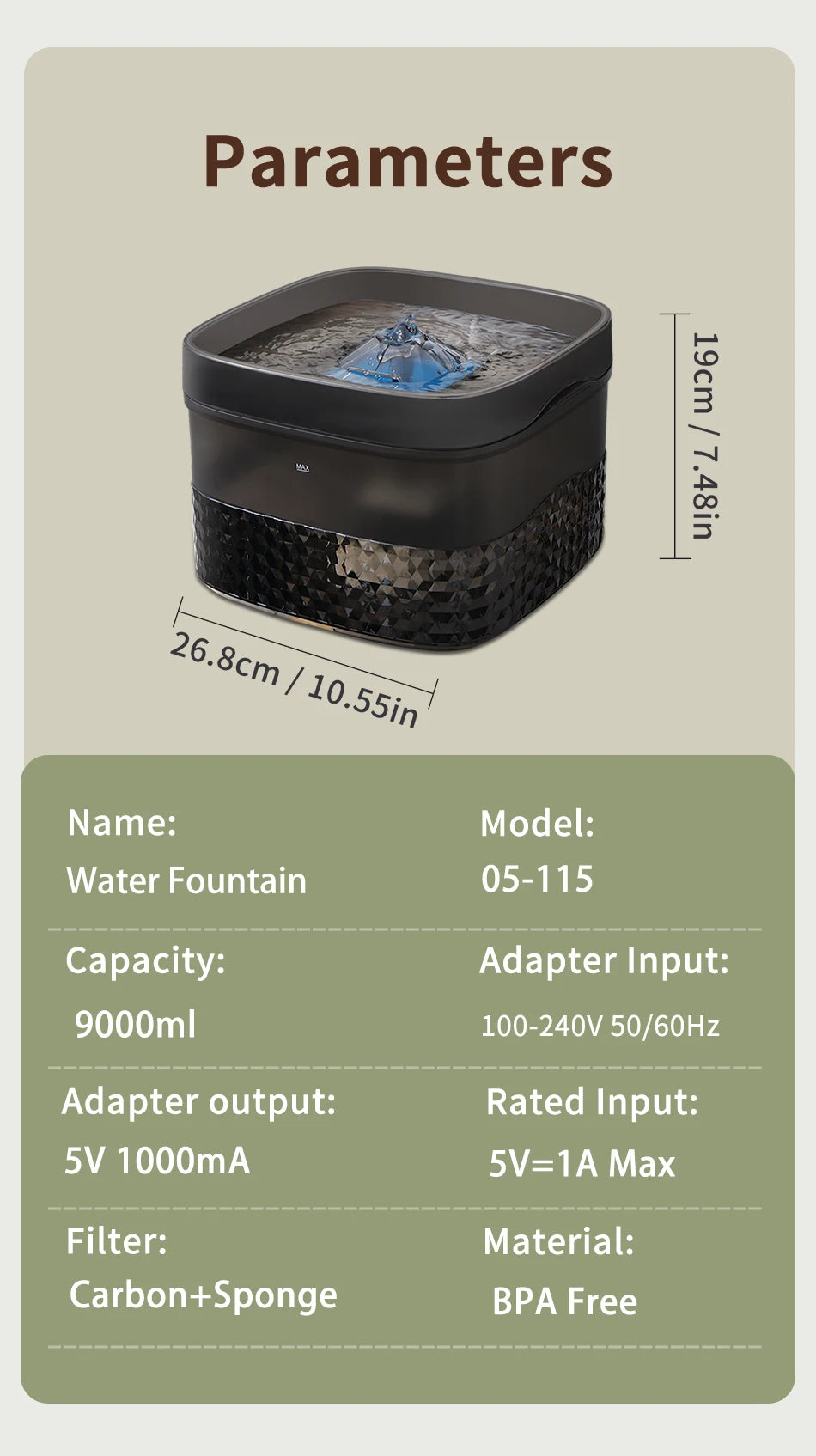 5.5L & 9L Large-Capacity Pet Water Fountain