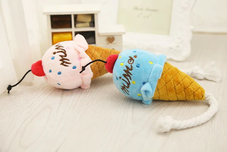🍦 Ice Cream Plush Dog Toy – Squeaky & Cute