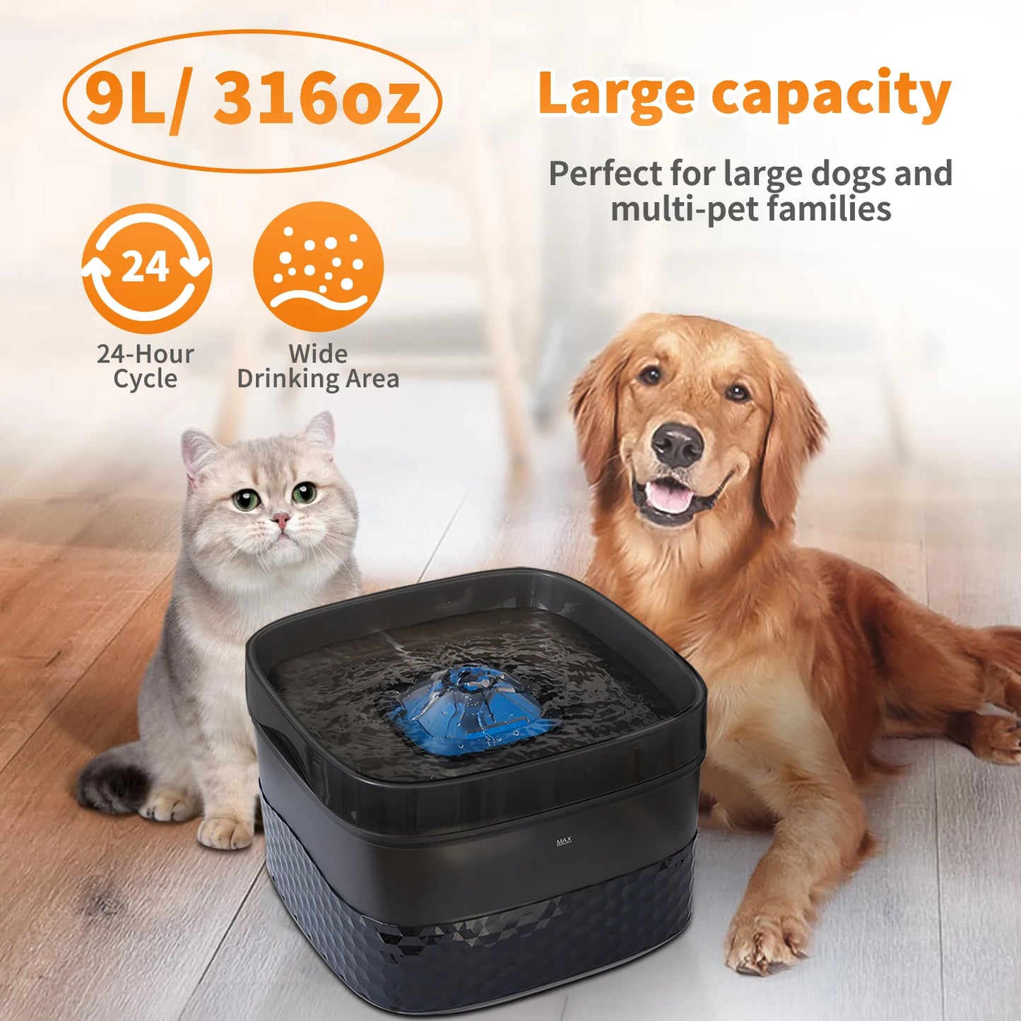 5.5L & 9L Large-Capacity Pet Water Fountain