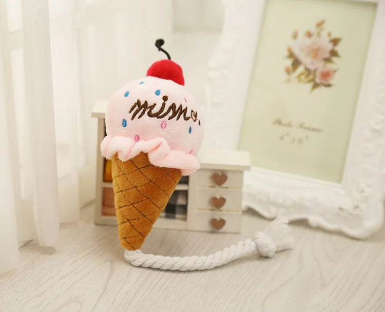🍦 Ice Cream Plush Dog Toy – Squeaky & Cute
