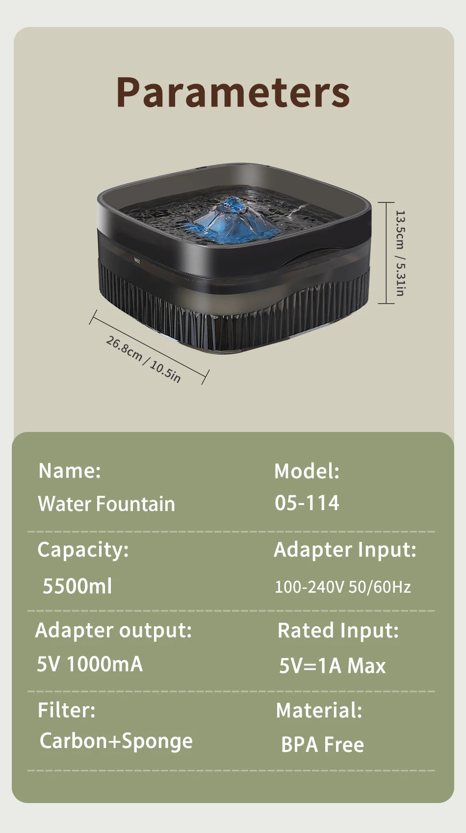 5.5L & 9L Large-Capacity Pet Water Fountain