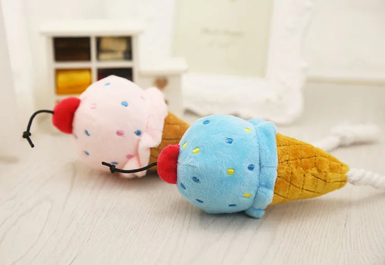 🍦 Ice Cream Plush Dog Toy – Squeaky & Cute