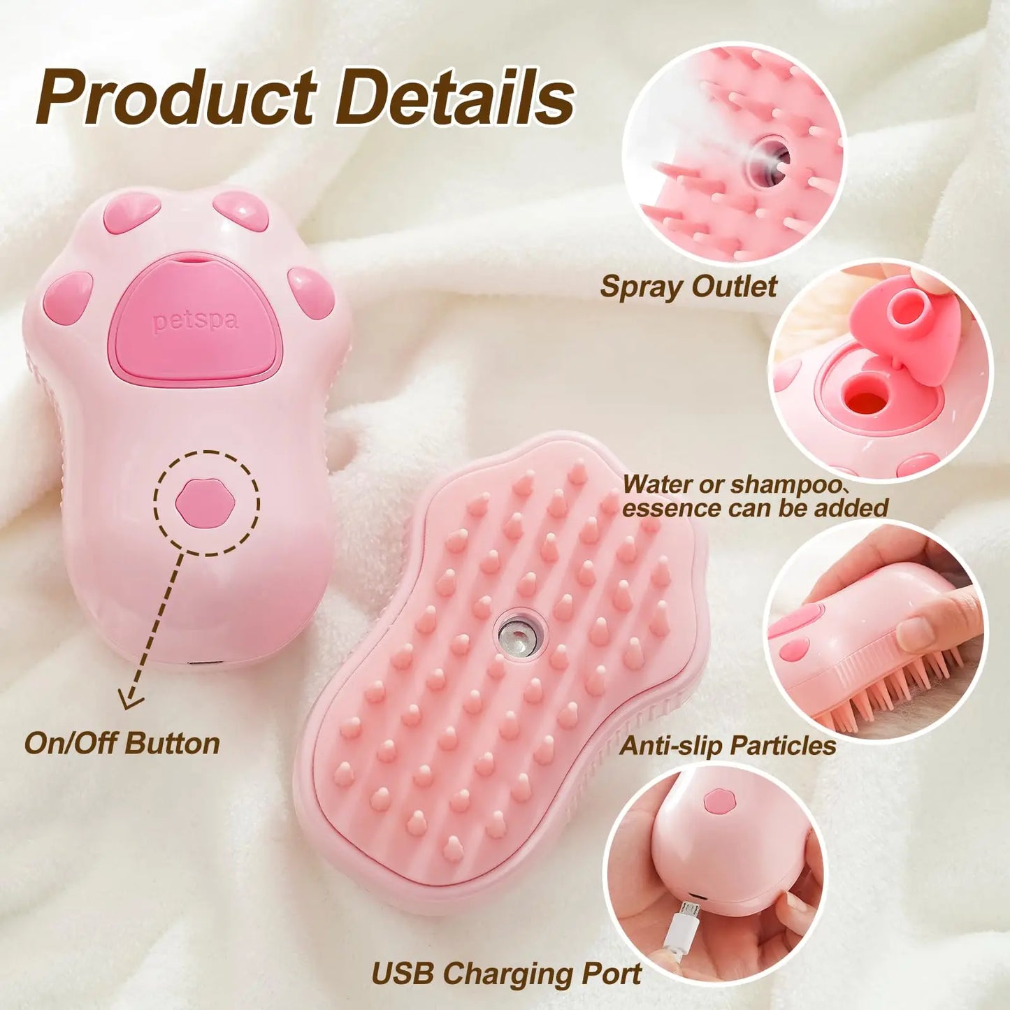 3-in-1 Pet Grooming Brush - Steam, Massage & Hair Removal