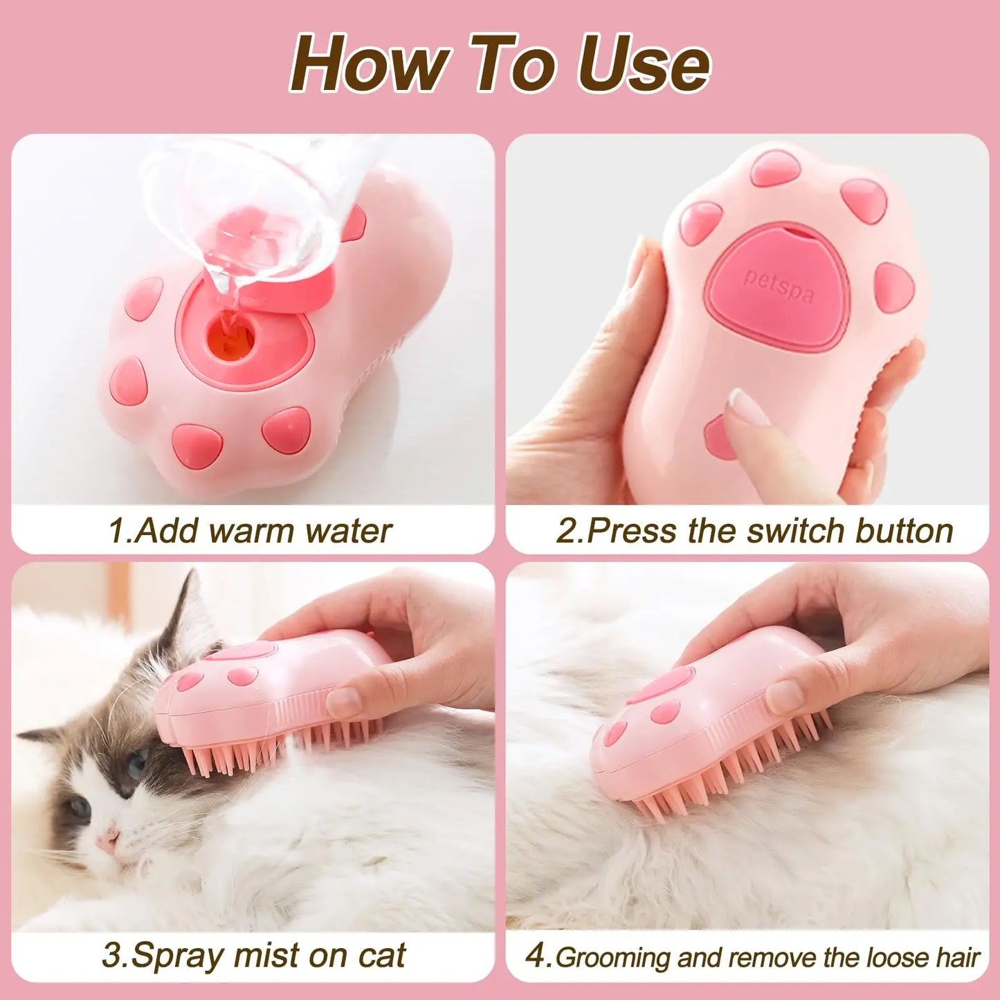 3-in-1 Pet Grooming Brush - Steam, Massage & Hair Removal